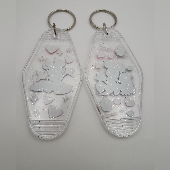 Motel Keychain Custom Retro Set Of 2 Clear Minnie Mouse Keychains Keyrings - Picture 2 of 2
